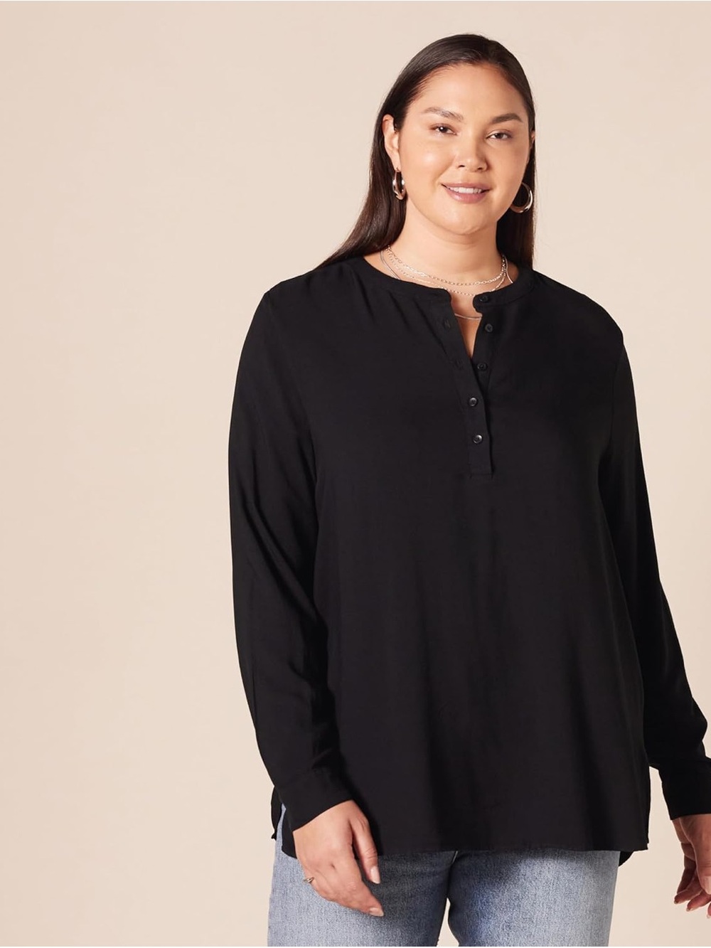 Amazon Essentials Black Long-Sleeve Button-Front Tunic - Picture 3 of 7
